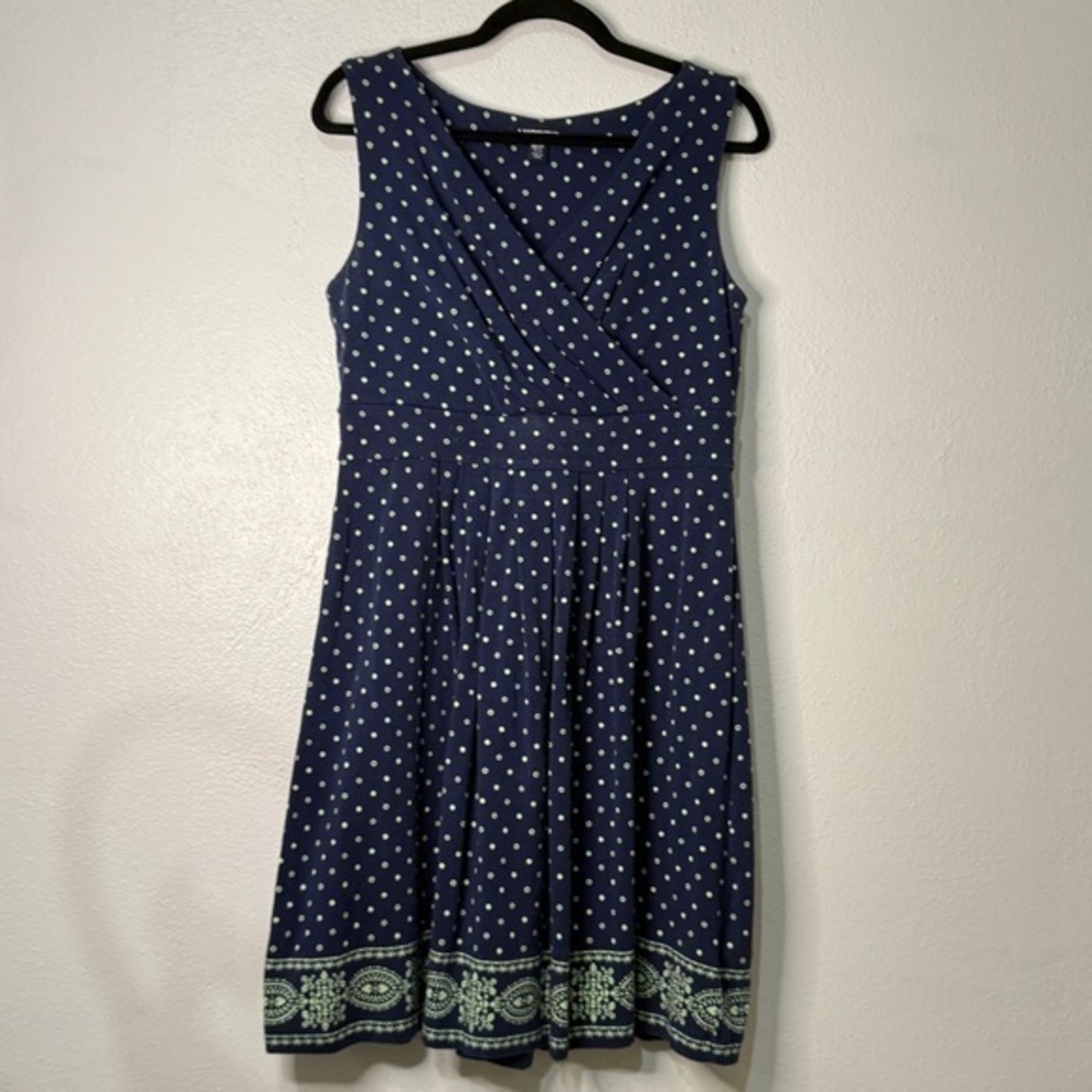 Lands' End Navy Polka Dot Midi Dress. Sz MP.